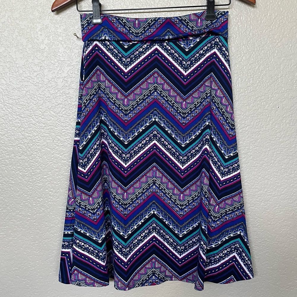 LuLaRoe Chevron Pattern Jewel Tone Stretch Skirt S